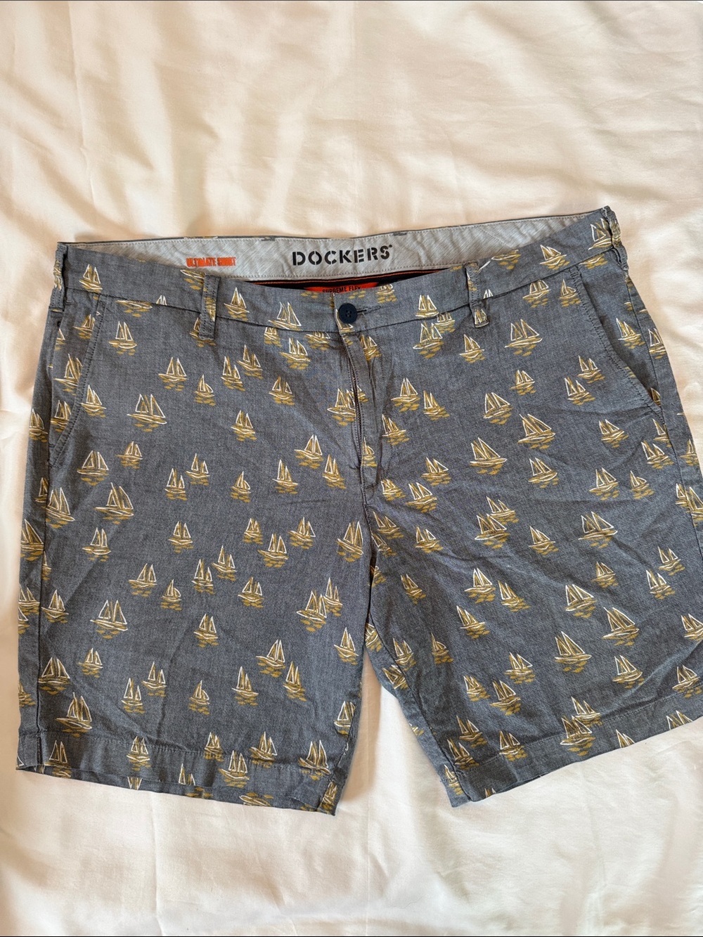 Dockers steel blue Shorts with Yellow Sailboat Print